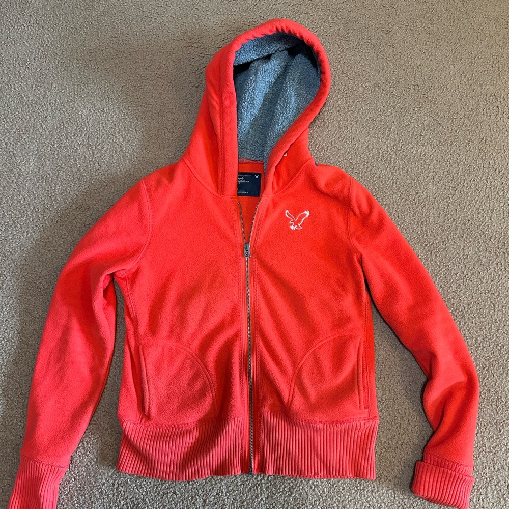Red Hooded Zip-Up Jacket